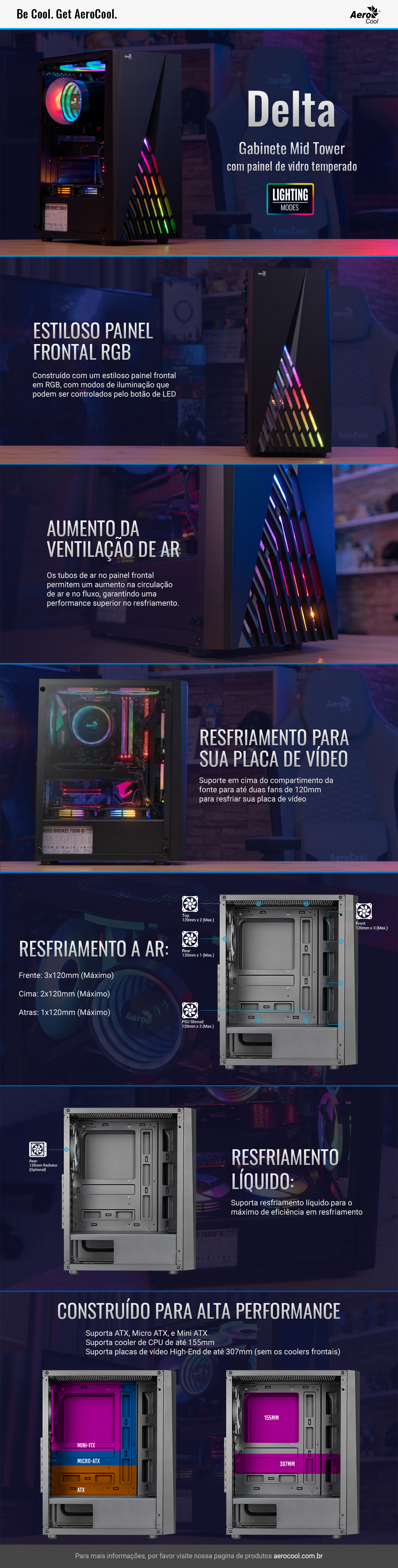 Gabinete Gamer Aerocool Delta Preto RGB Lateral Vidro