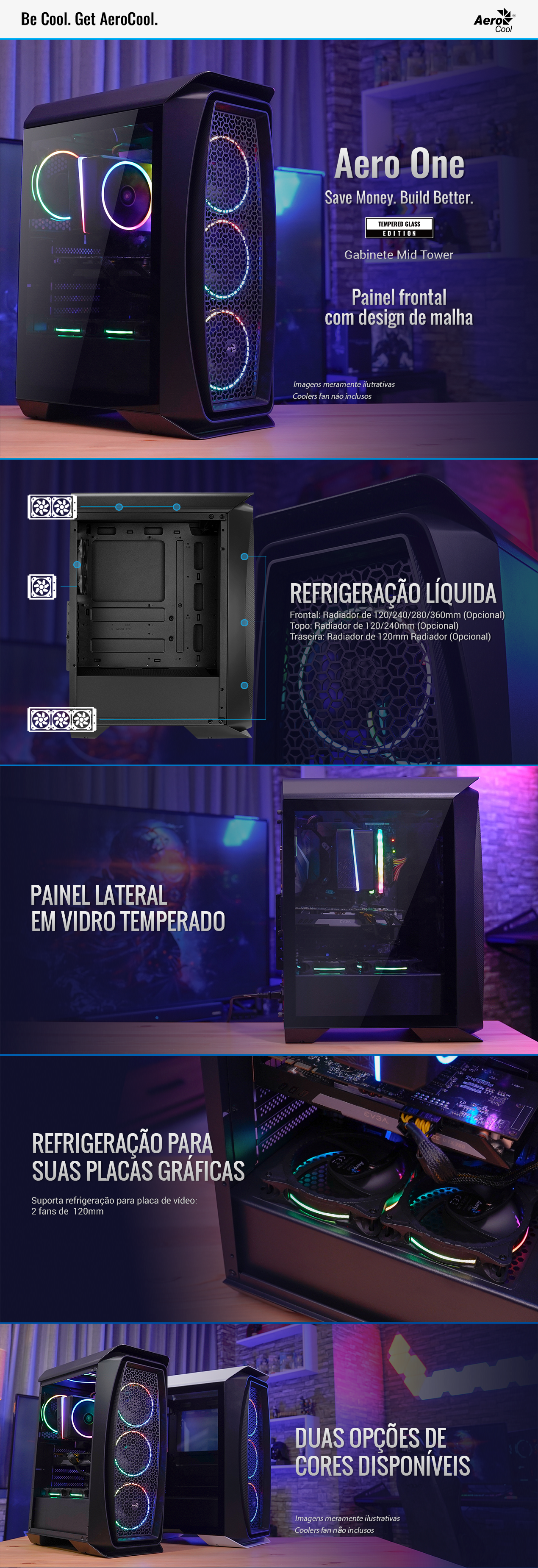 Gabinete Gamer Aerocool Aero One Preto Lateral Vidro