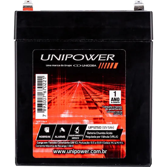 Bateria Estacionária Selada 12V 5Ah VRLA UP1250 Unipower