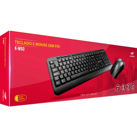 Kit Teclado e Mouse C3Tech K-W60BK Sem Fio