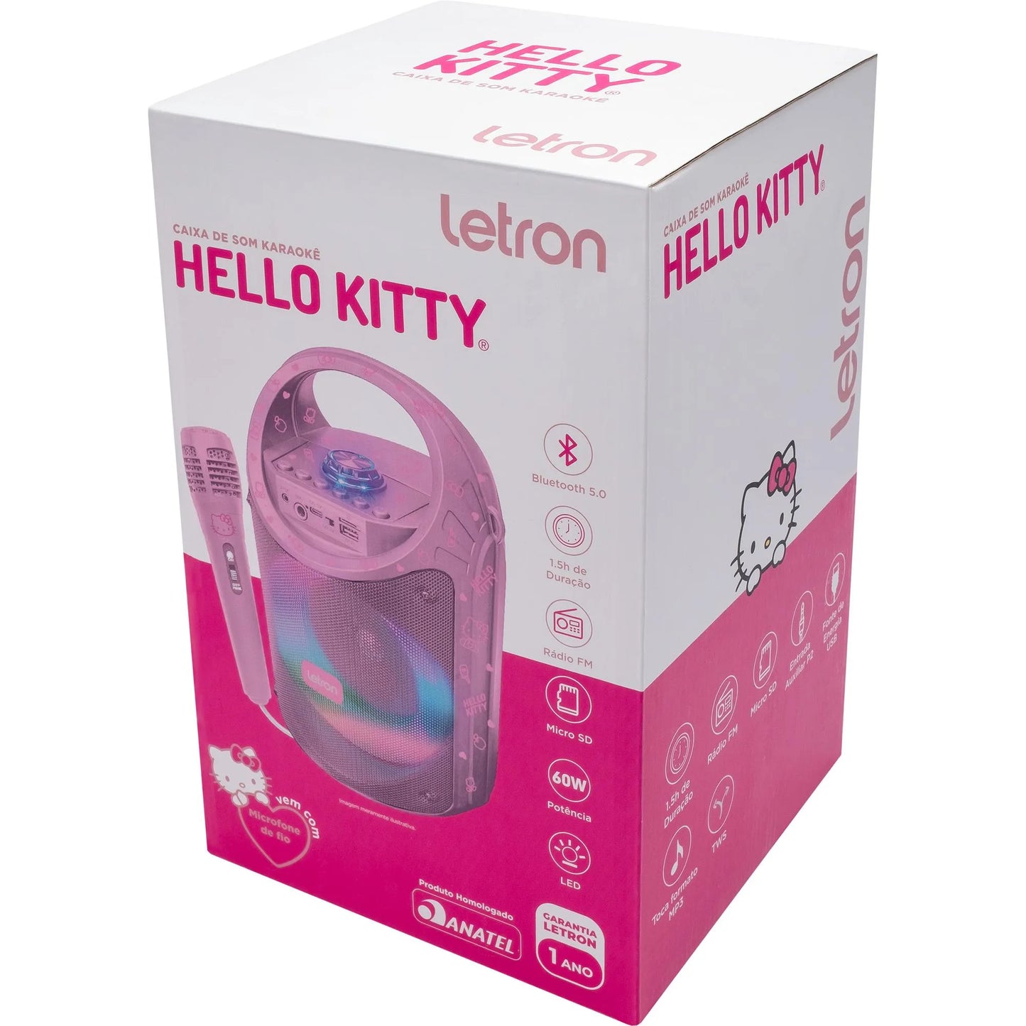 Caixa de Som Com Microfone Letron Hello Kitty 60w Rosa