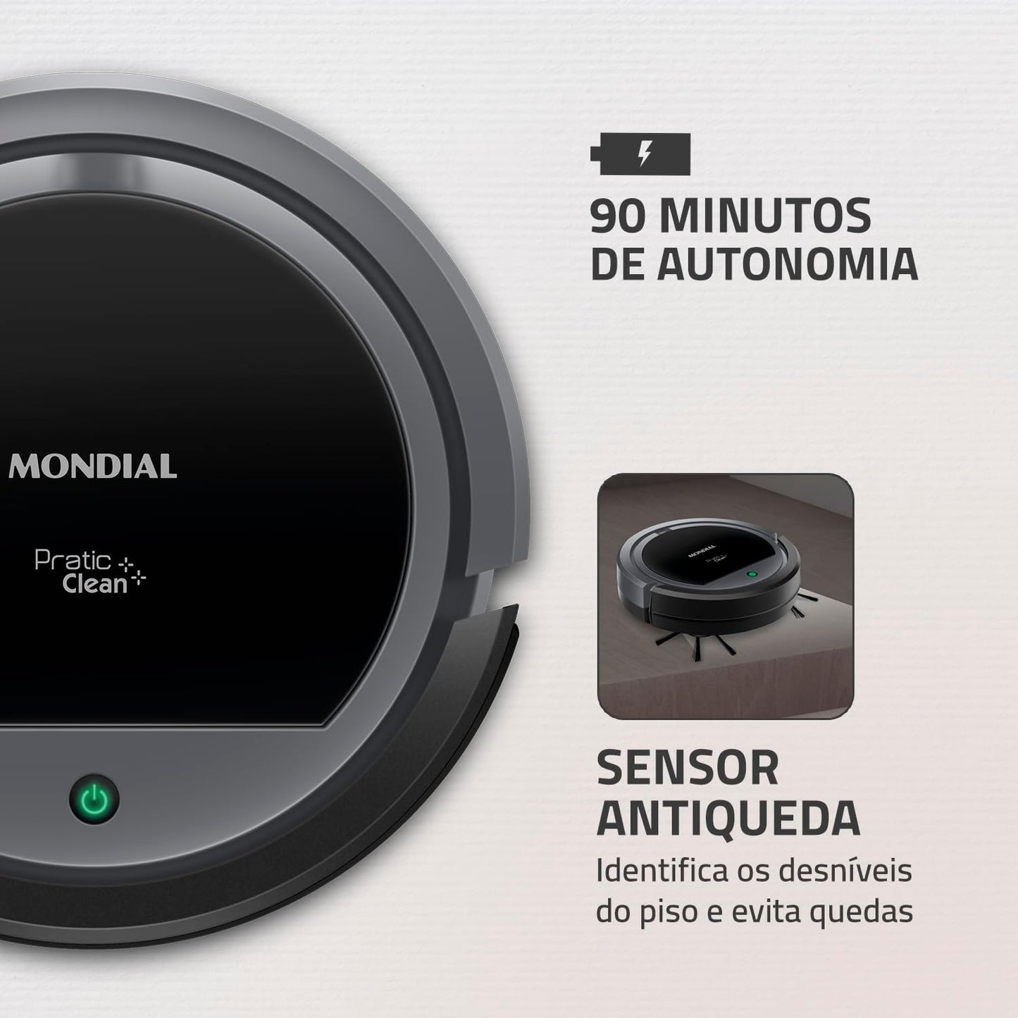 Aspirador de Pó Robô Mondial, Pratic Clean, Bivolt, Cinza/Preto, 30W - RB-11