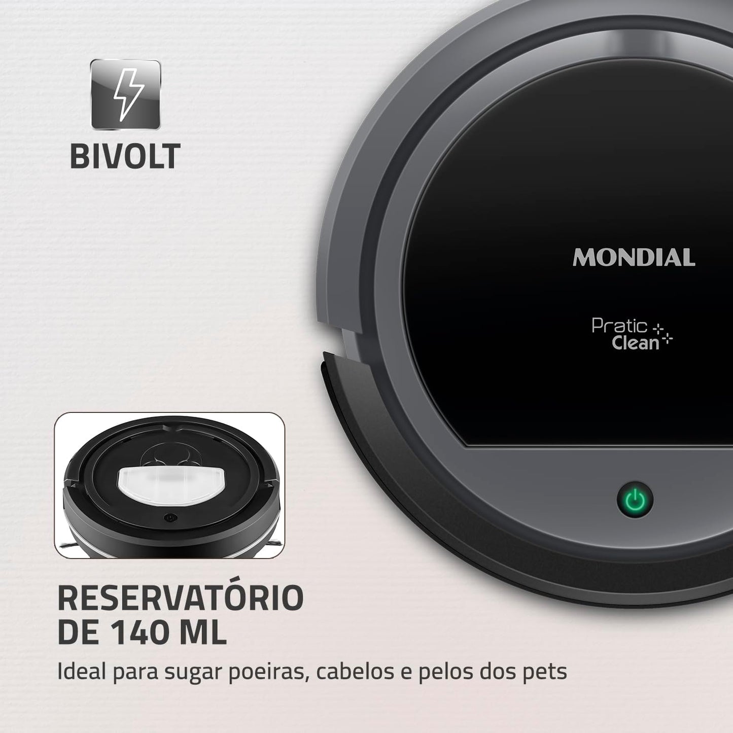 Aspirador de Pó Robô Mondial, Pratic Clean, Bivolt, Cinza/Preto, 30W - RB-11