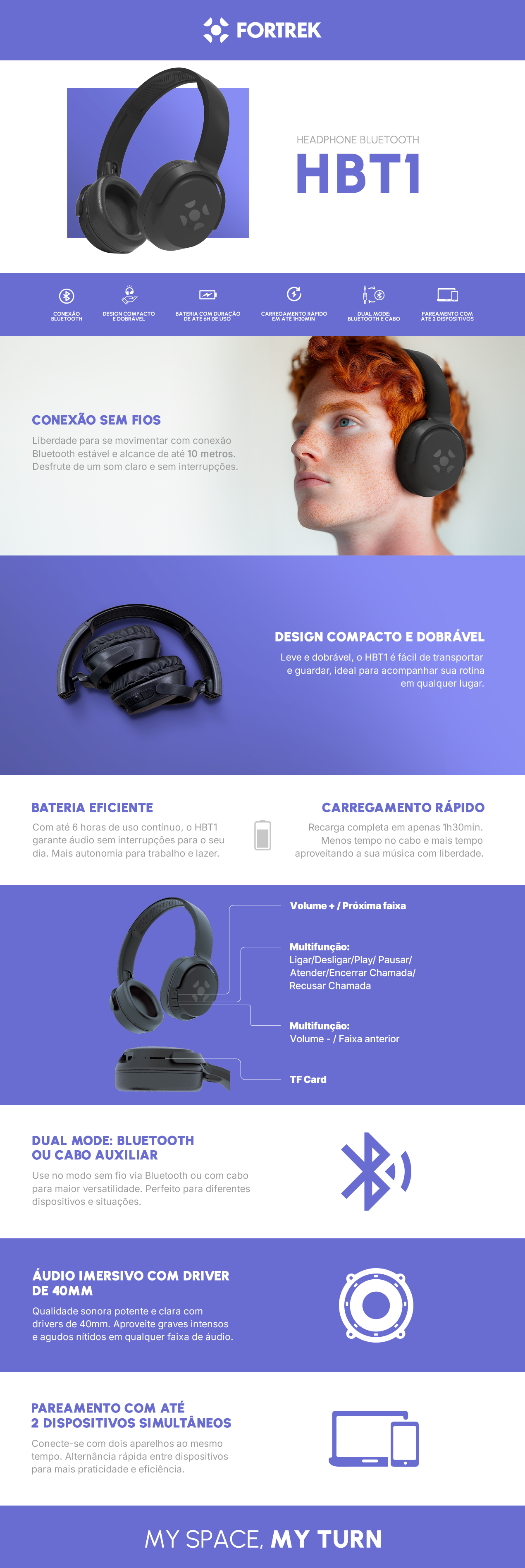 Headphone Bluetooth Fortrek Sem Fio HBT1