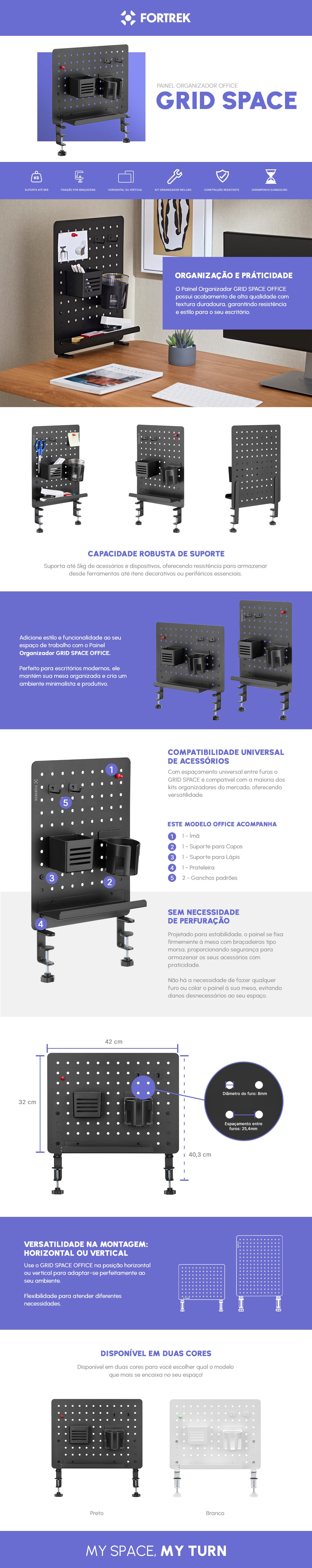 Painel Organizador Fortrek Grid Space Office Preto