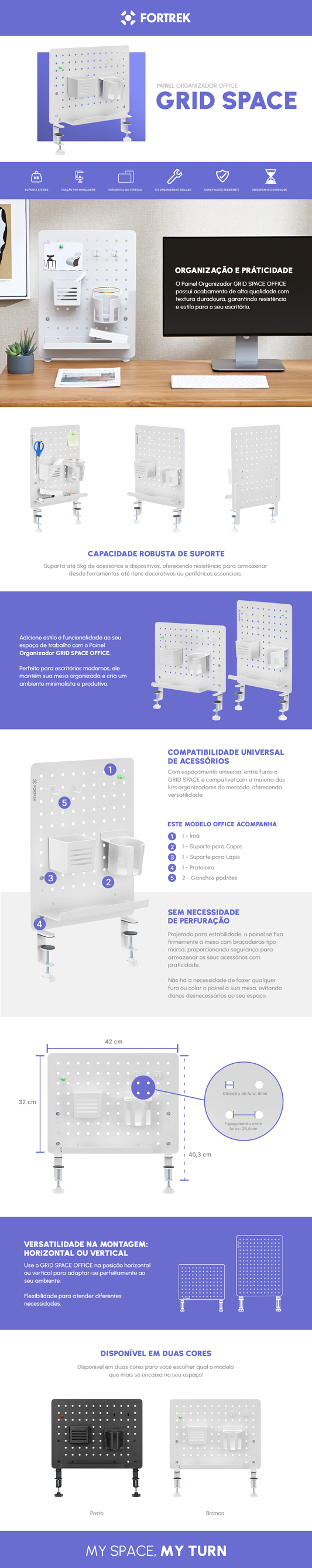 Painel Organizador Fortrek Grid Space Office Branco