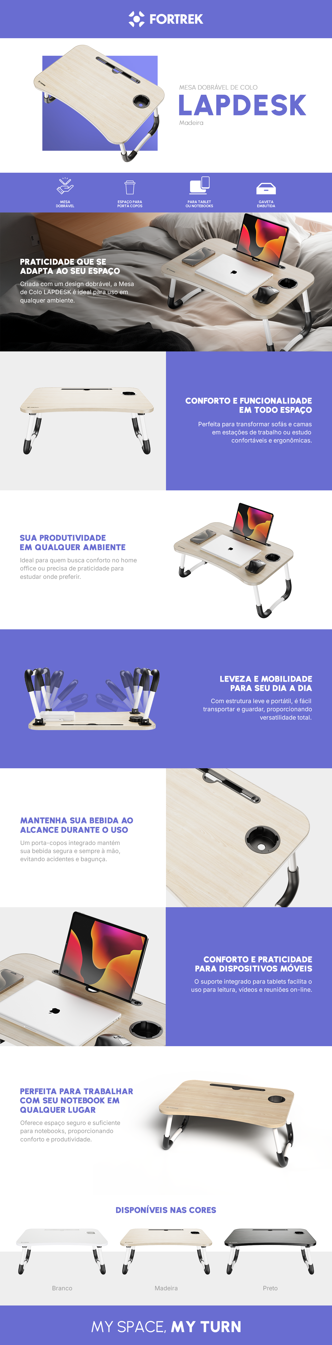 Mesa Dobrável de Colo Para Notebook Fortrek Lapdesk Madeira