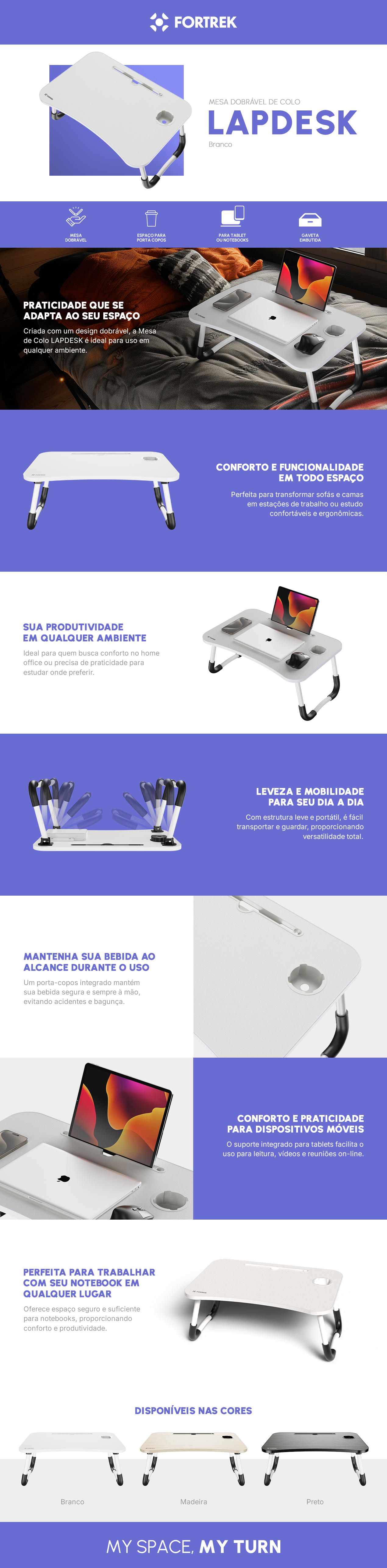 Mesa Dobrável de Colo Para Notebook Fortrek Lapdesk Branca