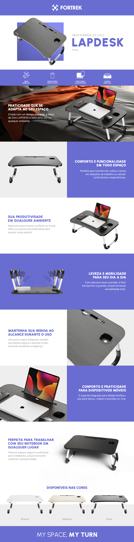 Mesa Dobrável de Colo Para Notebook Fortrek Lapdesk Preta
